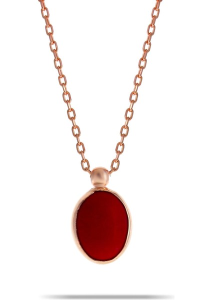 Mercan Taşlı Rose Gümüş Kolye