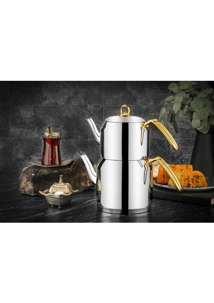 Koza Inox Gold Büyük Boy Çaydanlık Takımı 188