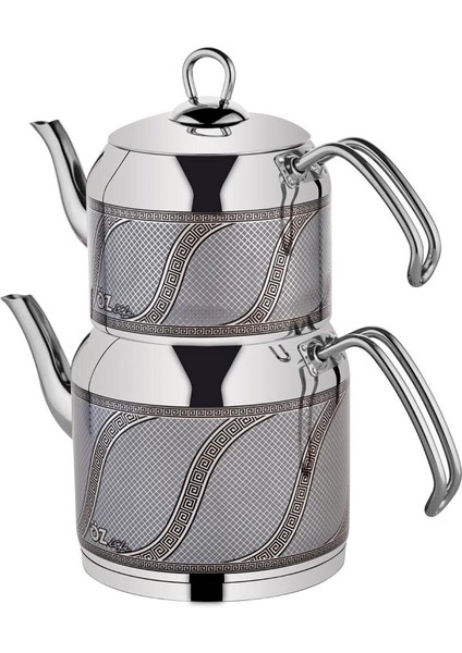 Enza Inox Gri S Desen Büyük Boy Çaydanlık Takımı 157G