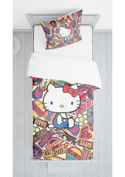 Renkli Hellokitty Yatak Örtüsü Takımı