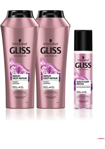 Gliss Serum Deep Repair Şampuan 500 Ml X 2 Adet + Sıvı Saç Kremi 200 Ml + Saç Açıcı Tarak