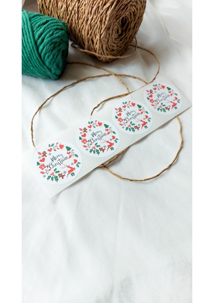 Yapışkanlı Etiket Merry Christmas Yeni Yıl Yılbaşı Etiketi 5 cm 50 Adet