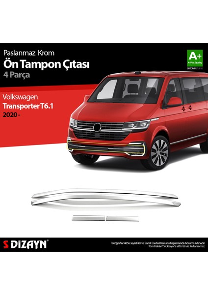 VW Transporter T6.1 Krom Ön Tampon Çıtası 4 Prç. 2020-2025