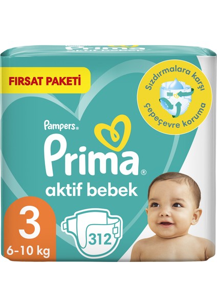 Aktif Bebek Bezi 3 Beden 312'li 2 Aylık Fırsat Paketi 6-10 Kg