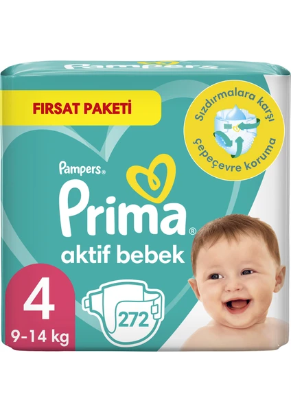 Aktif Bebek Bezi 4 Beden 272'li 2 Aylık Fırsat Paketi 9-15 Kg