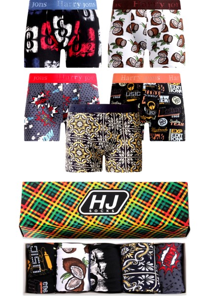Erkek 5'li Desenli Renkli Pamuklu Premium Paket Boxer