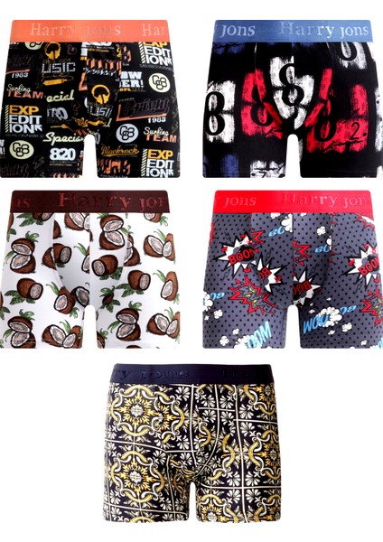 Erkek 5'li Desenli Renkli Pamuklu Premium Paket Boxer modelleri