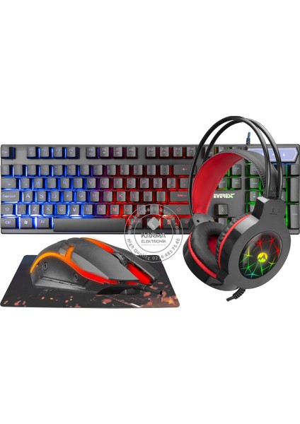 Kmk-91 Eco Rgb Gökkuşağı Aydınlatmalı USB Gaming Set Klavye+Mouse+Pad+Kulaklık