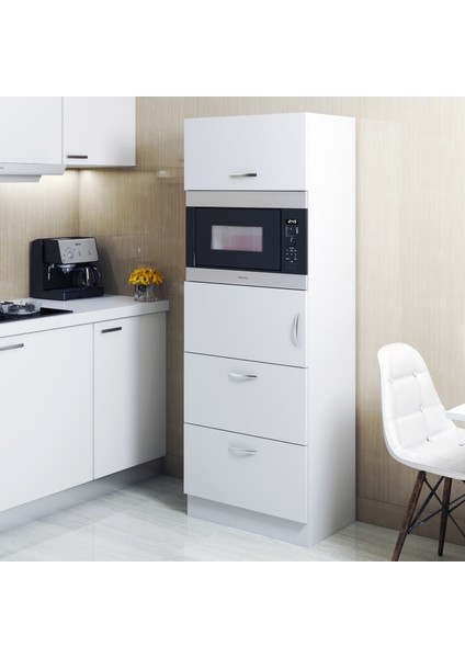 Mikrodalga Fırın Bölmeli Çekmeceli Çok Amaçlı Mutfak Dolabı Beyaz (Multi-Purpose Kitchen Cabinet)