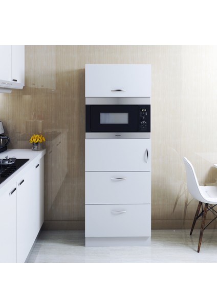 Mikrodalga Fırın Bölmeli Çekmeceli Çok Amaçlı Mutfak Dolabı Beyaz (Multi-Purpose Kitchen Cabinet)
