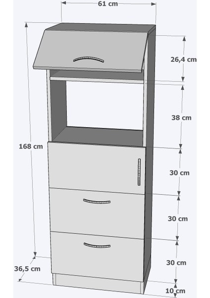 Mikrodalga Fırın Bölmeli Çekmeceli Çok Amaçlı Mutfak Dolabı Beyaz (Multi-Purpose Kitchen Cabinet)