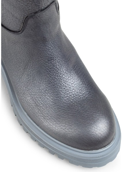 Deri Metalik Gri Kadın Çizme modelleri