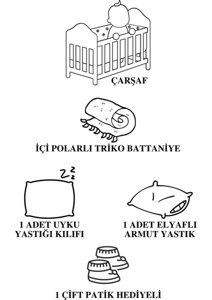 Collection 4 Parça Patik Armağanlı %100 Pamuk Triko Battaniyeli ve Armut Yastıklı Lilya Bebek Uyku Seti modelleri