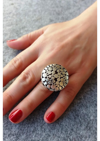 Antik Gümüş Kaplama Daireler Şekilli El Yapımı Ayarlanabilir Yüzük fırsatları