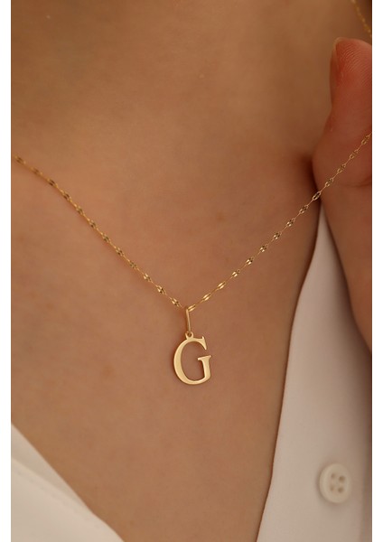 14 Ayar Altın Ince Aynalı Zincir G Harfi Plaka Kolye fiyatları