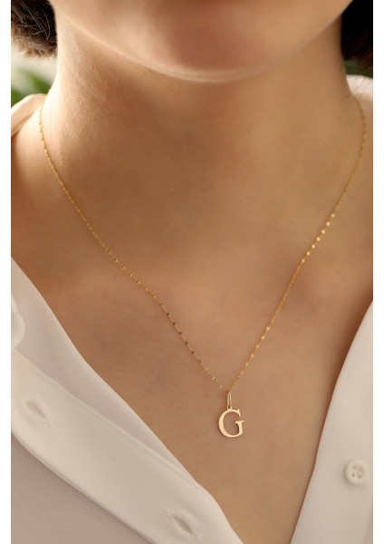 14 Ayar Altın Ince Aynalı Zincir G Harfi Plaka Kolye modelleri