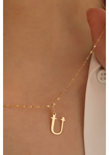 14 Ayar Altın Ince Aynalı Zincir Ü Harfi Plaka Kolye fiyatları