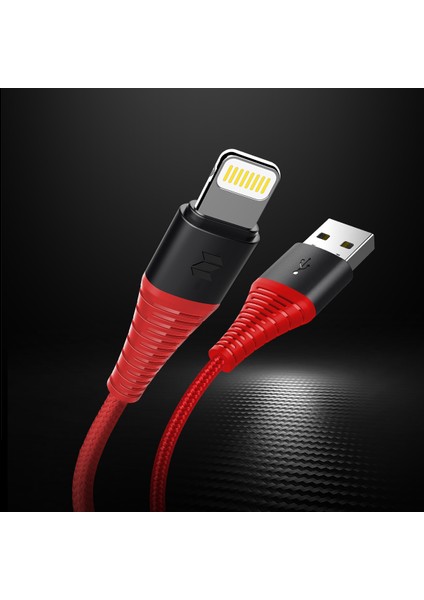 Z8 Hi-Tensile 120 Cm. 5V/2A (Max.) Lightning Şarj ve Data Aktarım Kablosu Kırmızı