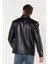 Deri Biker Style Düz Koyu Siyah Mont Ceket 3