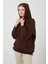Tena Moda Kadın Kahve Üç İplik Kanguru Cepli Kapüşonlu Sweatshirt 2