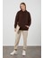 Tena Moda Kadın Kahve Üç İplik Kanguru Cepli Kapüşonlu Sweatshirt 3