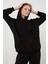 Tena Moda Kadın Siyah Üç İplik Kanguru Cepli Kapüşonlu Sweatshirt 1