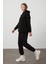 Tena Moda Kadın Siyah Üç İplik Kanguru Cepli Kapüşonlu Sweatshirt 5