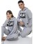 Vıshenka Unisex Anıme Karakter Baskılı 3 Iplik Kapüşonlu Kanguru Cepli Gri Renk Sweatshirt Takım 2