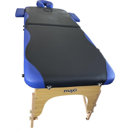 Maxi Katlanabilir Ahşap Masaj Masası,çanta Tipi Masaj ve Tedavi Yatağı Mavi-Siyah