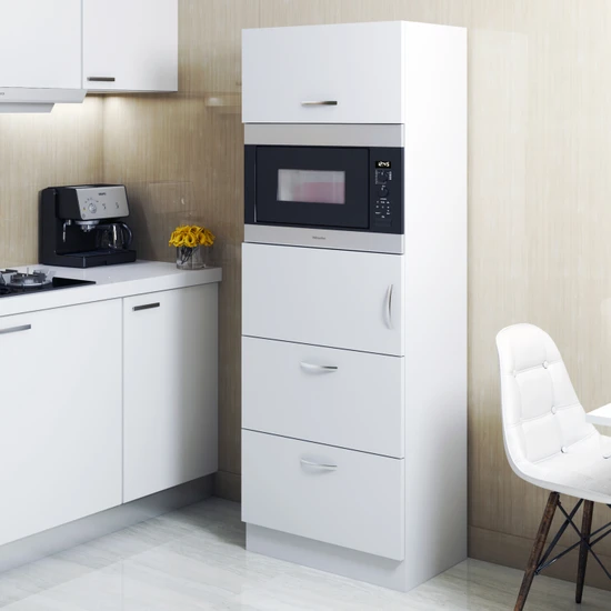 Bicabin Mikrodalga Fırın Bölmeli Çekmeceli Çok Amaçlı Mutfak Dolabı Beyaz (Multi-Purpose Kitchen Cabinet)