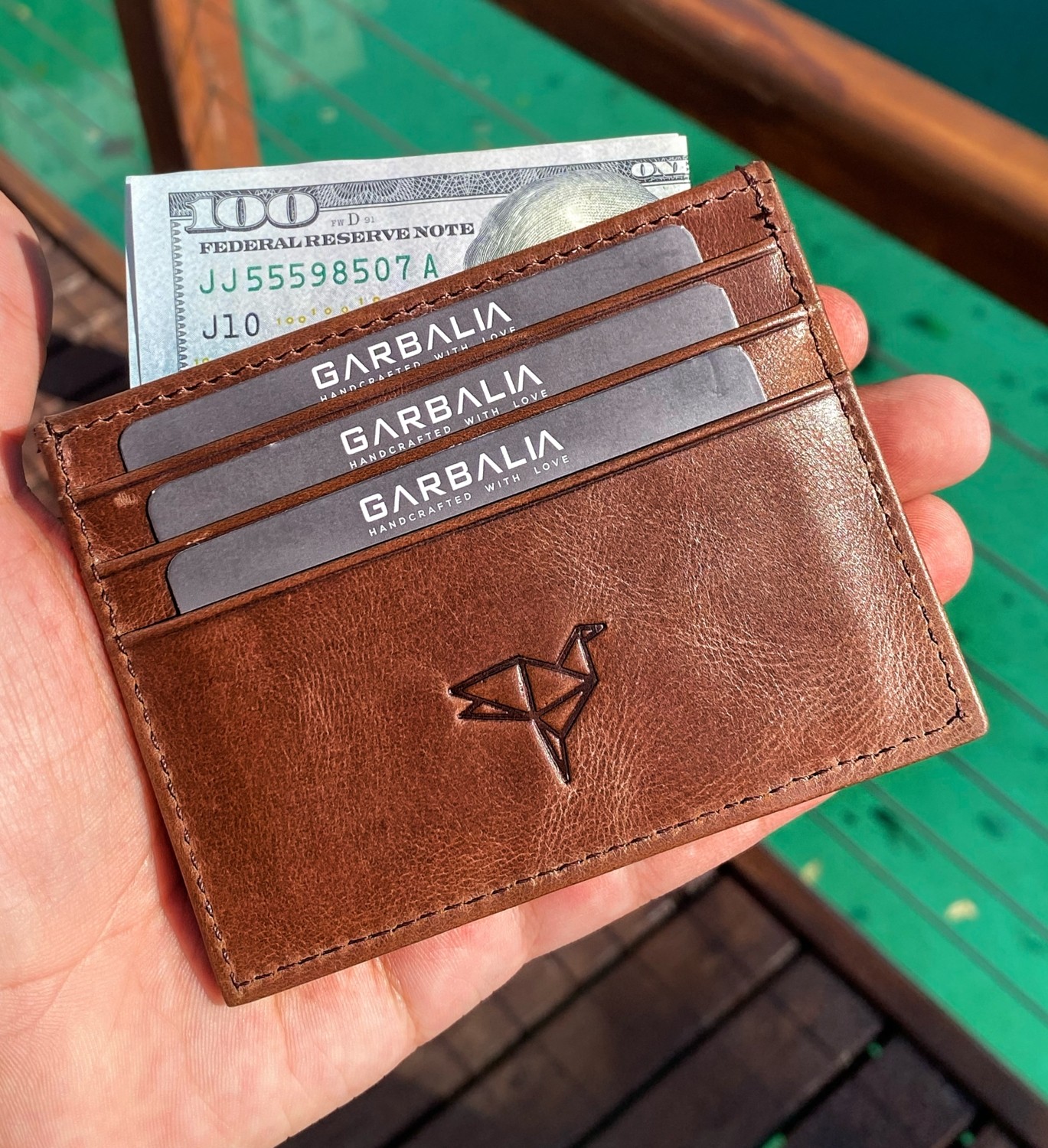 Garbalia Seul Crazy Deri Çift Taraflı Unisex Kartlık Cüzdan Kahverengi