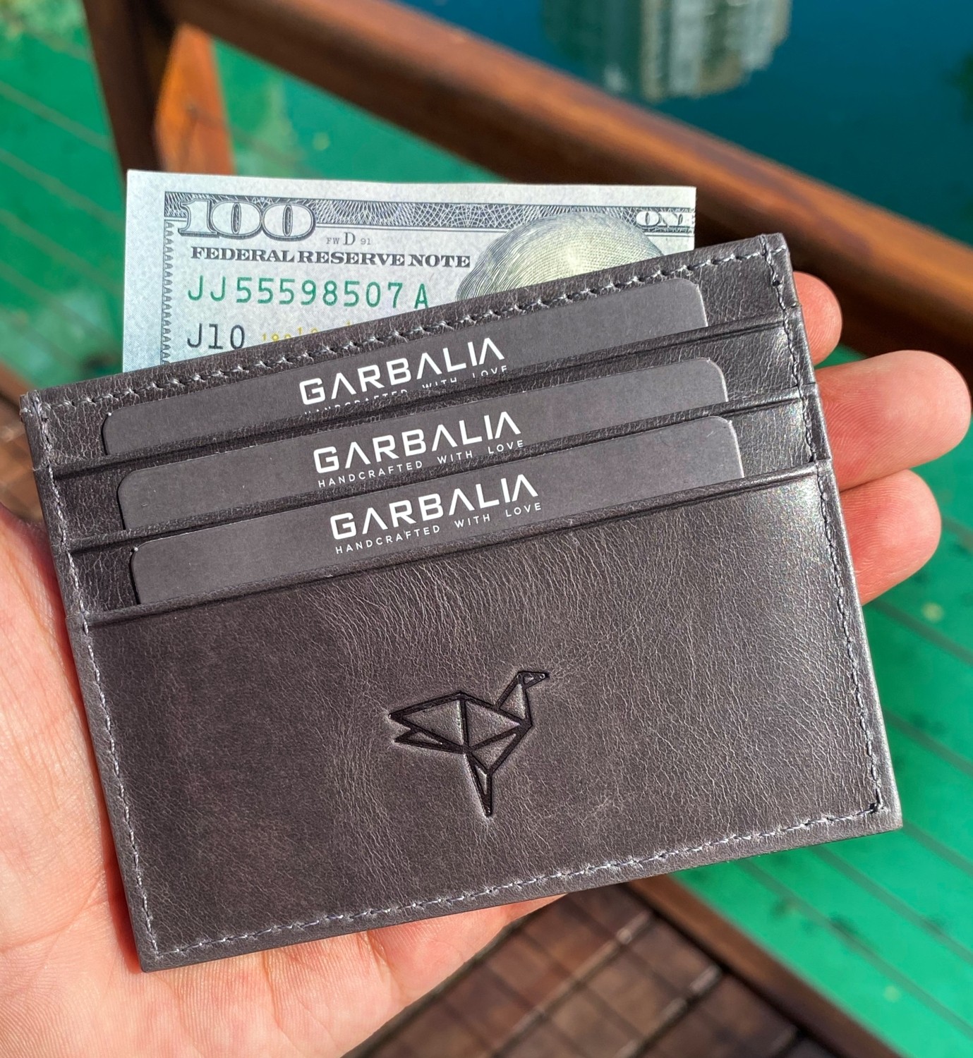 Garbalia Seul Crazy Deri Çift Taraflı Unisex Kartlık Cüzdan Gri