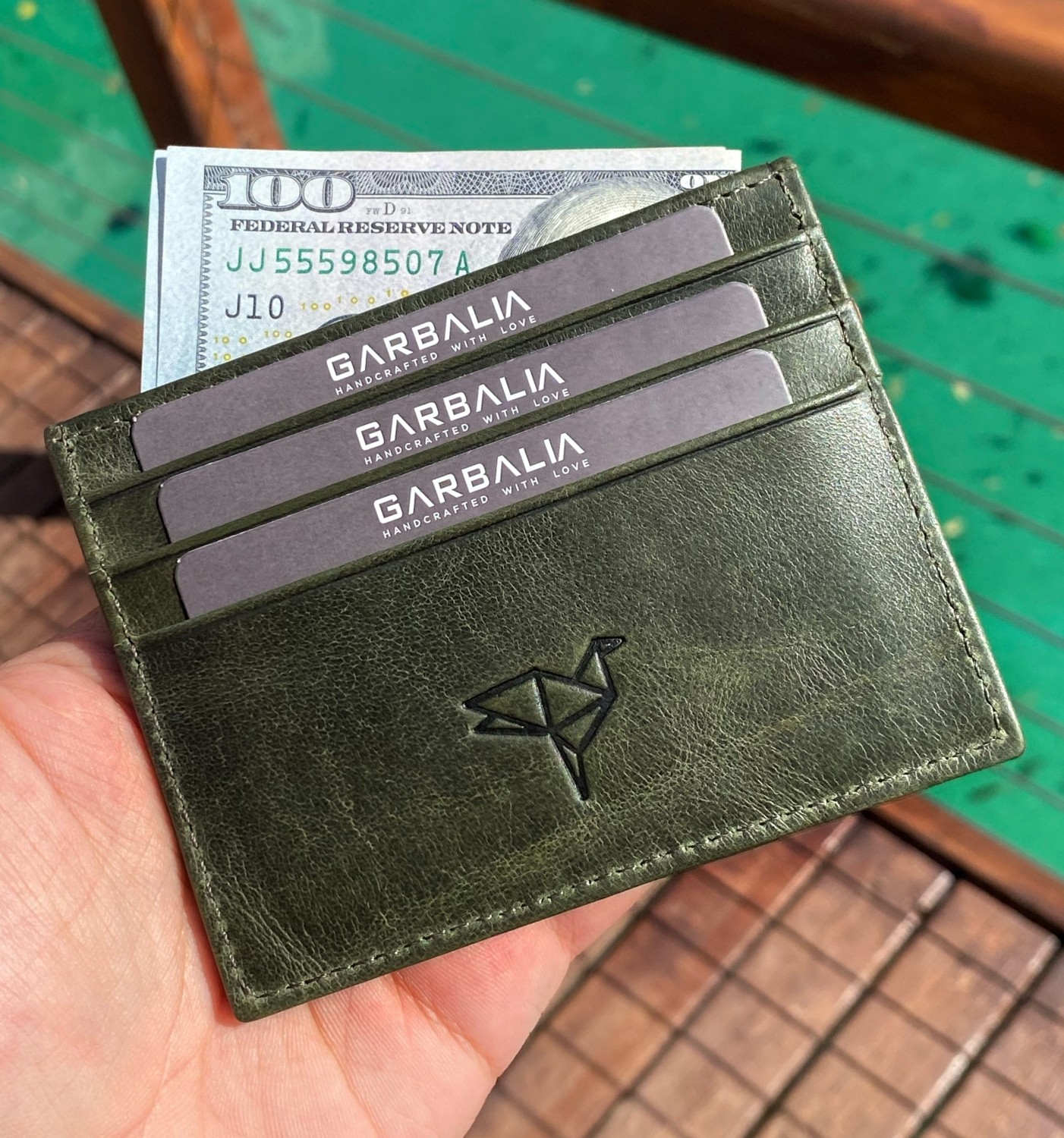 Garbalia Seul Crazy Deri Çift Taraflı Unisex Kartlık Cüzdan Yeşil