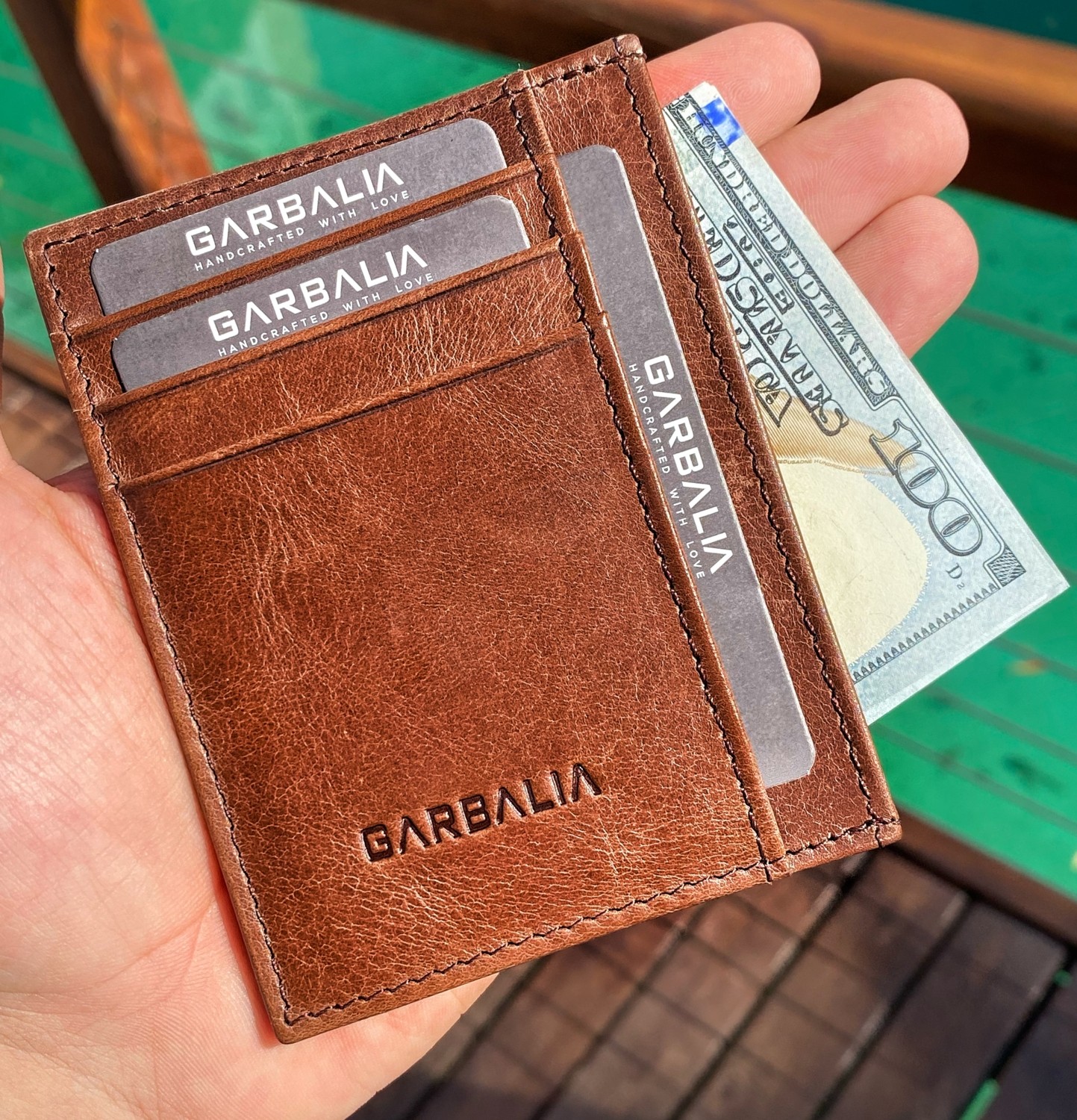 Garbalia Seul Crazy Deri Çift Taraflı Unisex Kartlık Cüzdan Kahverengi görsel 2