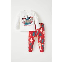 DeFacto Kız Bebek Disney Mickey & Minnie Lisanslı Yılbaşı Temalı Uzun Kollu 2'li Pijama Takım W1959A221WN
