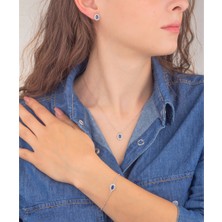 Miavi Silver 925 Ayar Gümüş Safir Taşlı Oval Takı Seti