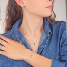 Miavi Silver 925 Ayar Gümüş Damla Zümrüt Taşlı Takı Seti