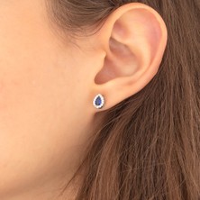 Miavi Silver 925 Ayar Gümüş Safir Taşlı Damla Küpe