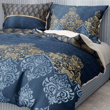 Monohome Premium Luxury Çift Kişilik Nevresim Takımı 3D Pamuk Saten Blue Damask