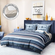 Monohome Premium Luxury Çift Kişilik Nevresim Takımı 3D Pamuk Saten Blue Suite