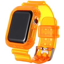 Case 4U Apple Watch Uyumlu Seri 7/6/SE/5/4 Renkli Transparan Esnek Silikon Çerçeveli Kordon Kayış KRD-27 42mm 44mm 45mm - Turuncu