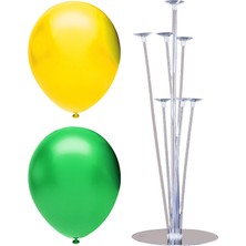 Bal10 Dünyası 7 Çubuklu Balon Standı + 7 Adet Balon ( Sarı - Koyu Yeşil )