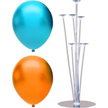 Bal10 Dünyası 7 Çubuklu Balon Standı + 20 Adet Balon ( Açık Mavi - Turuncu )