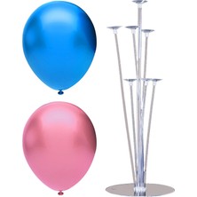 Bal10 Dünyası 7 Çubuklu Balon Standı + 50 Adet Balon ( Koyu Mavi - Pembe )