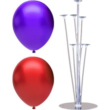 Bal10 Dünyası 7 Çubuklu Balon Standı + 50 Adet Balon ( Mor - Kırmızı )