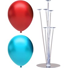 Bal10 Dünyası 7 Çubuklu Balon Standı + 100 Adet Balon ( Kırmızı, Açık Mavi )