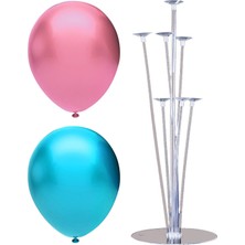 Bal10 Dünyası 7 Çubuklu Balon Standı + 100 Adet Balon ( Açık Mavi, Pembe )