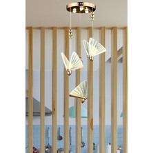 Burenze Elegance Modern Kelebek Tasarım Üçlü Sarkıt LED Avize Rose Gold Ledli Avize
