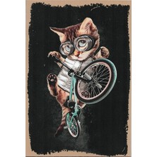 Webcenter  Bisikletli Kedi Ahşap Tablo