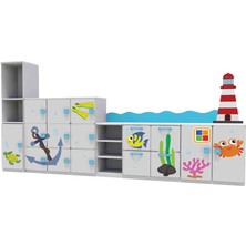 Woody Life Deniz Temalı Çocuk Odası Anaokulu Kreş Dolap Seti